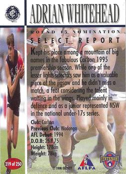 1996 Select AFL #219 Adrian Whitehead Back